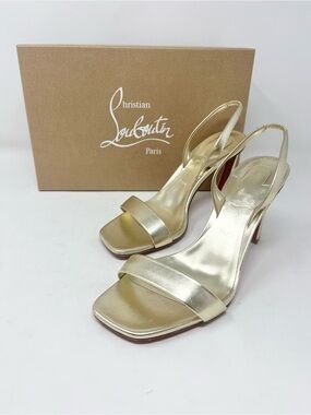 Christian Louboutin Gold Leather Metallic O Condora Heel Slingback Sandal 37.5